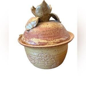 Handmade Studio Pottery Lidded Bowl with Floral Top